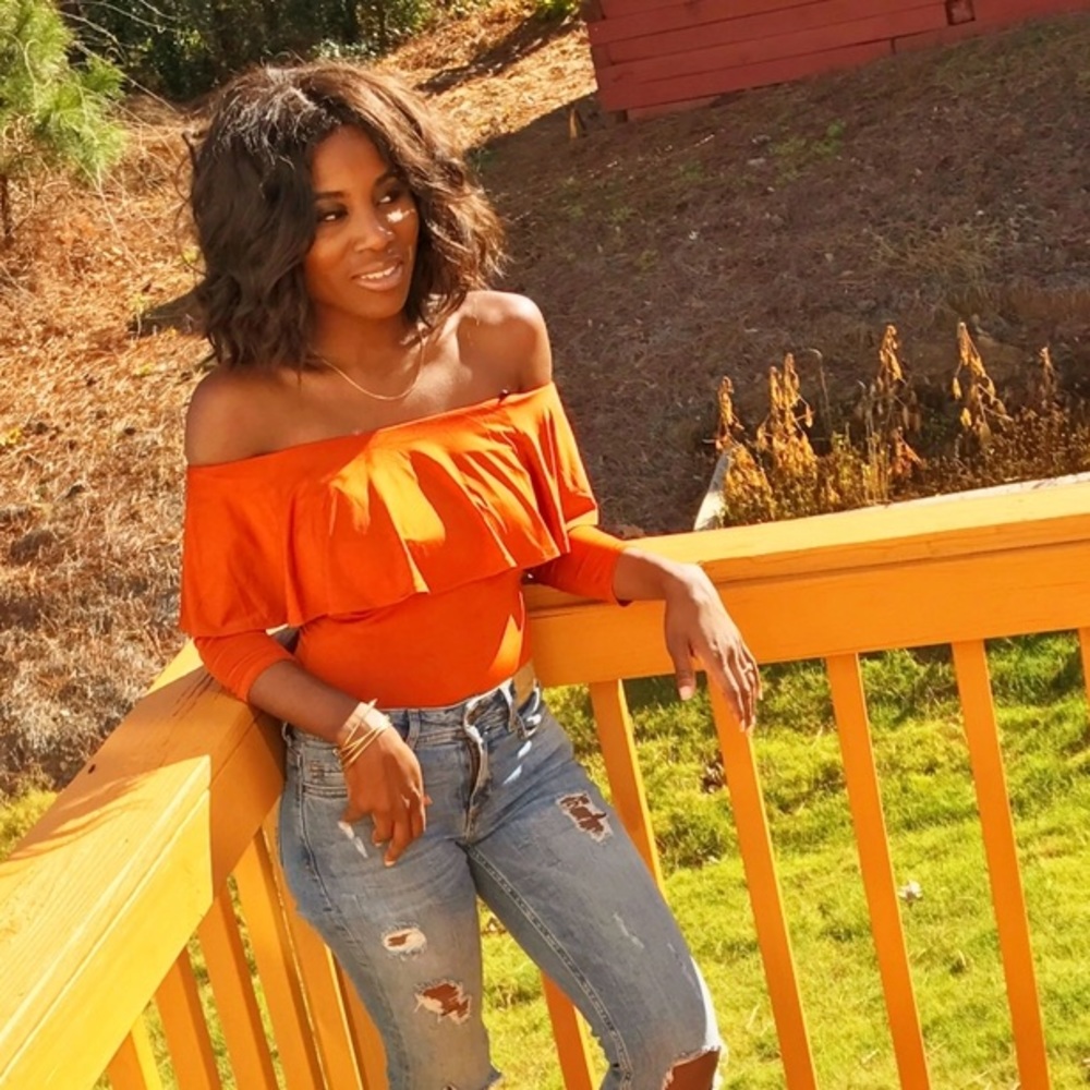 Orange Off Shoulder Body Suit
